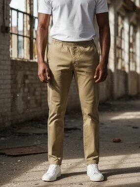 Free Assembly Men's Khaki Casual Drawstring Pants - Classic Straight Fit